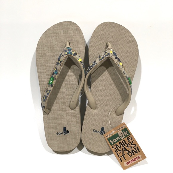 SANUK VEGAN SHIMMY FLIP-FLOP SANDALS -NATURAL MULTICOLOR -WOMEN US 7 -NEW - Picture 6 of 7